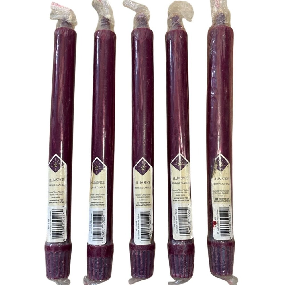 Lancaster Taper Candles 10" Plum Spice Purple Formal Set Of 5 Made in USA